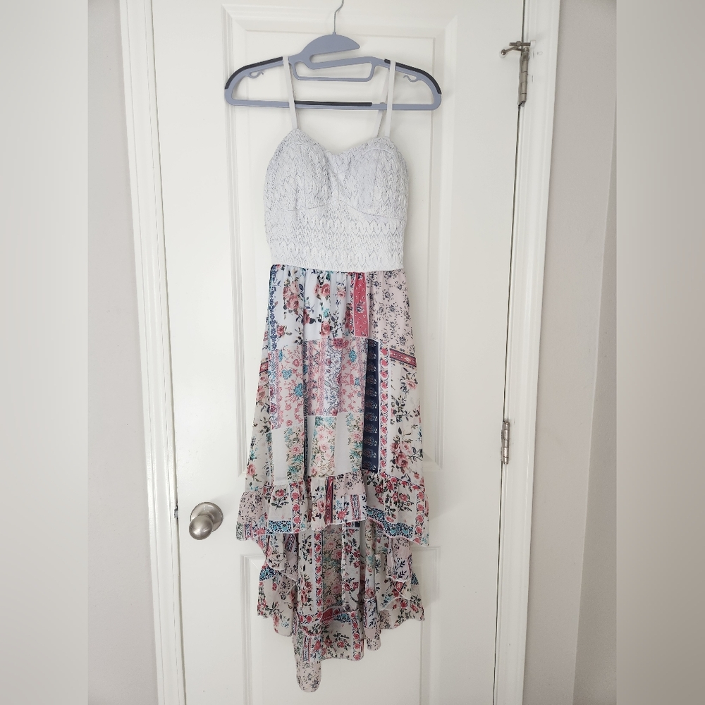 As U Wish White and Multicolor High Low Dress